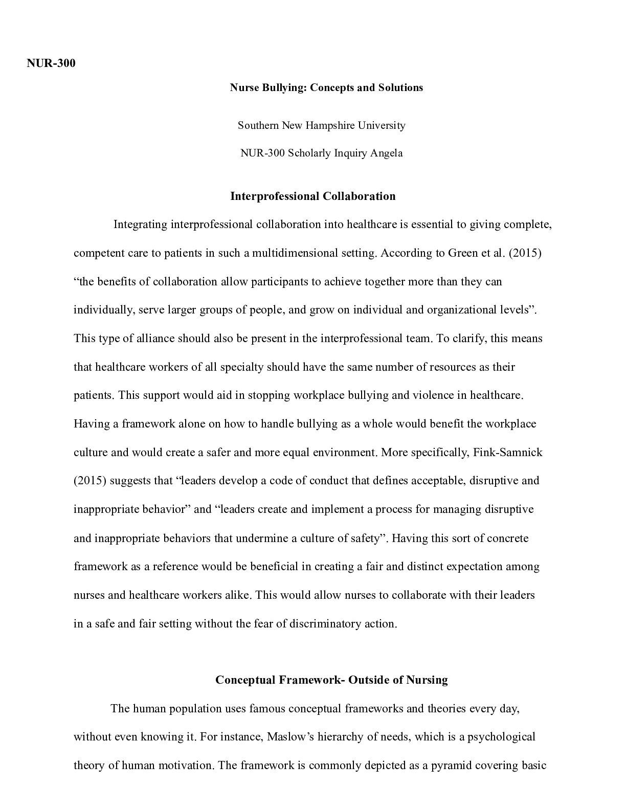 Preview image for 5 2 SNHU.docx    NUR-300  Nurse Bullying: Concepts and Solutions  Southern New Hampshire U